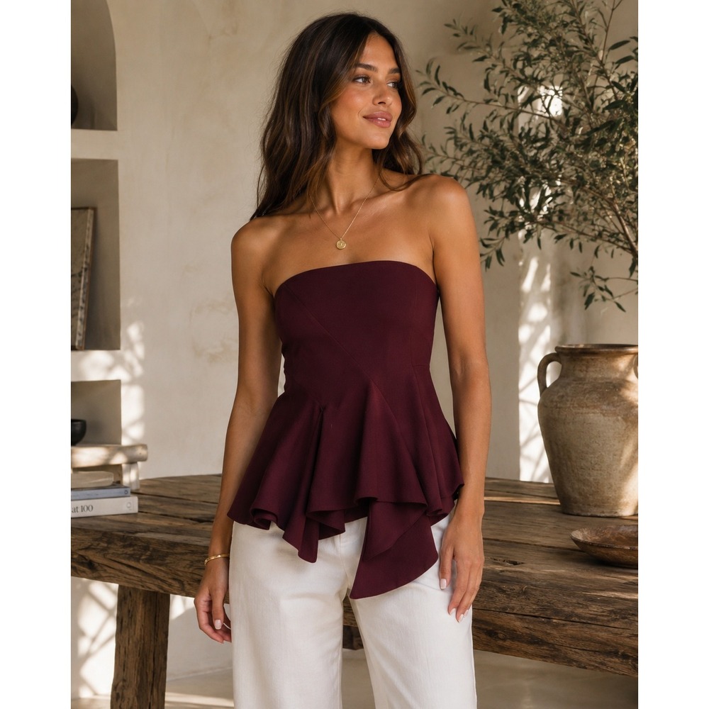 C/MEO Collective Autonomy Bustier Women Medium Mahogany Peplum Party